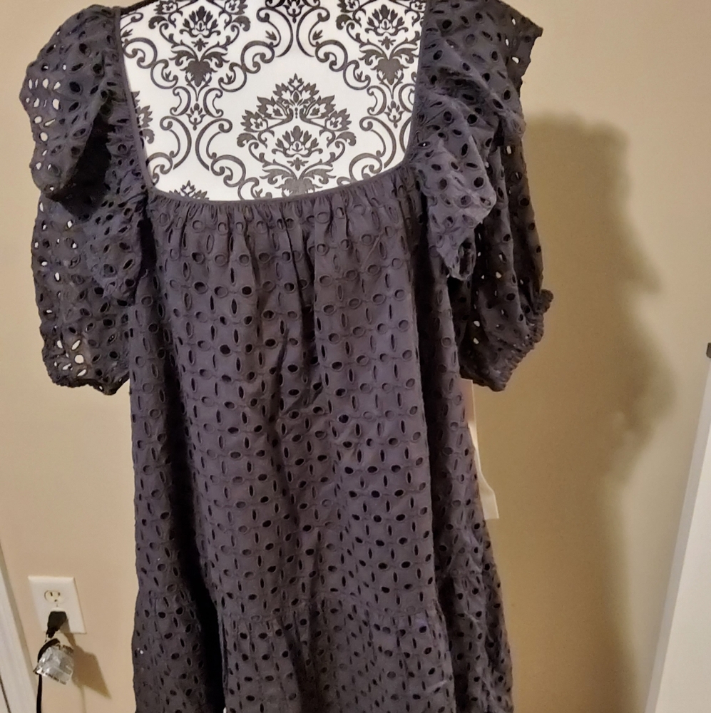 Happy Nature  Black Women's Eyelet Ruffle Mini Skirt Size Large